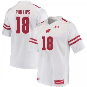 Men's Wisconsin Badgers NCAA #18 Cam Phillips White Authentic Under Armour Stitched College Football Jersey FS31N88QN